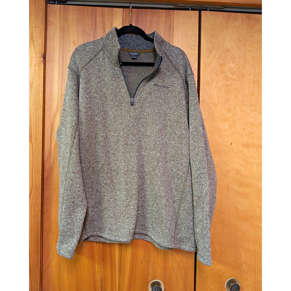 Eddie Bauer Brown/Gray Fleece 1/4 Zip Mock Neck Logo Sweatshirt Men's 2XL